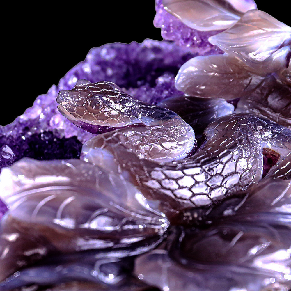 10.3" Amethyst Cluster Snake Carving