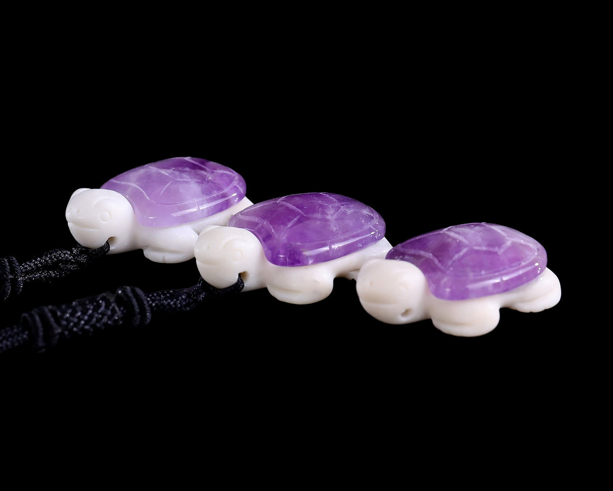 1.5" Amethyst Hand Carved Crystal Mini Turtle Pendant 3pcs