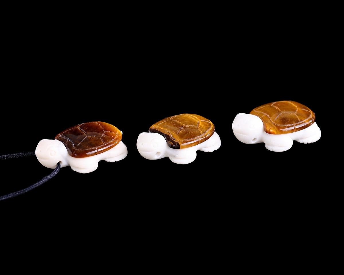 1.5" Tiger Iron Hand Carved Mini Turtle Pendant 3pcs