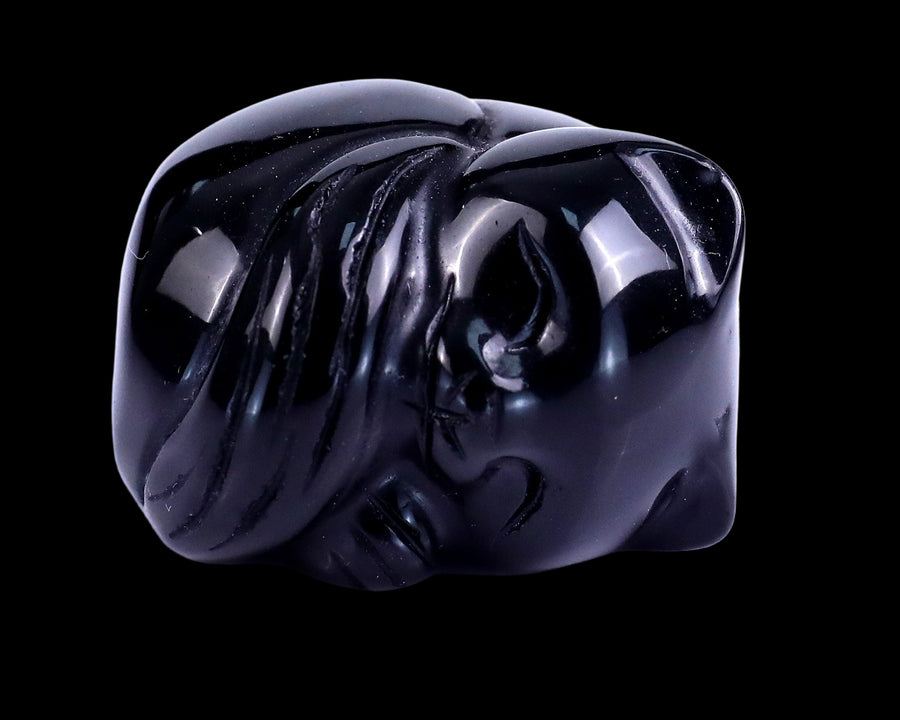 1.6" Black Obsidian Hand Carved Crystal Sleepy Cat