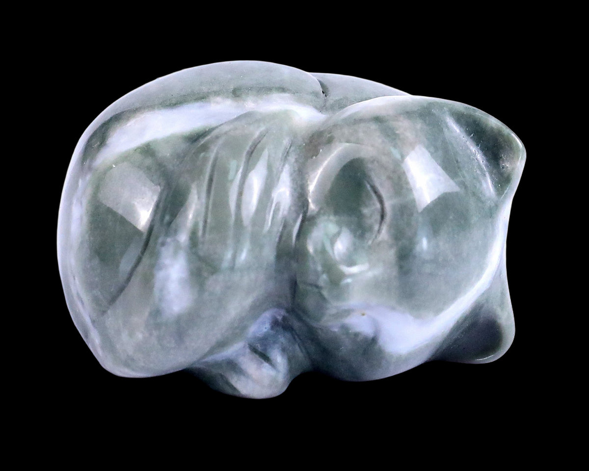 1.6" Nine Dragon Jade Hand Carved Crystal Sleepy Cat