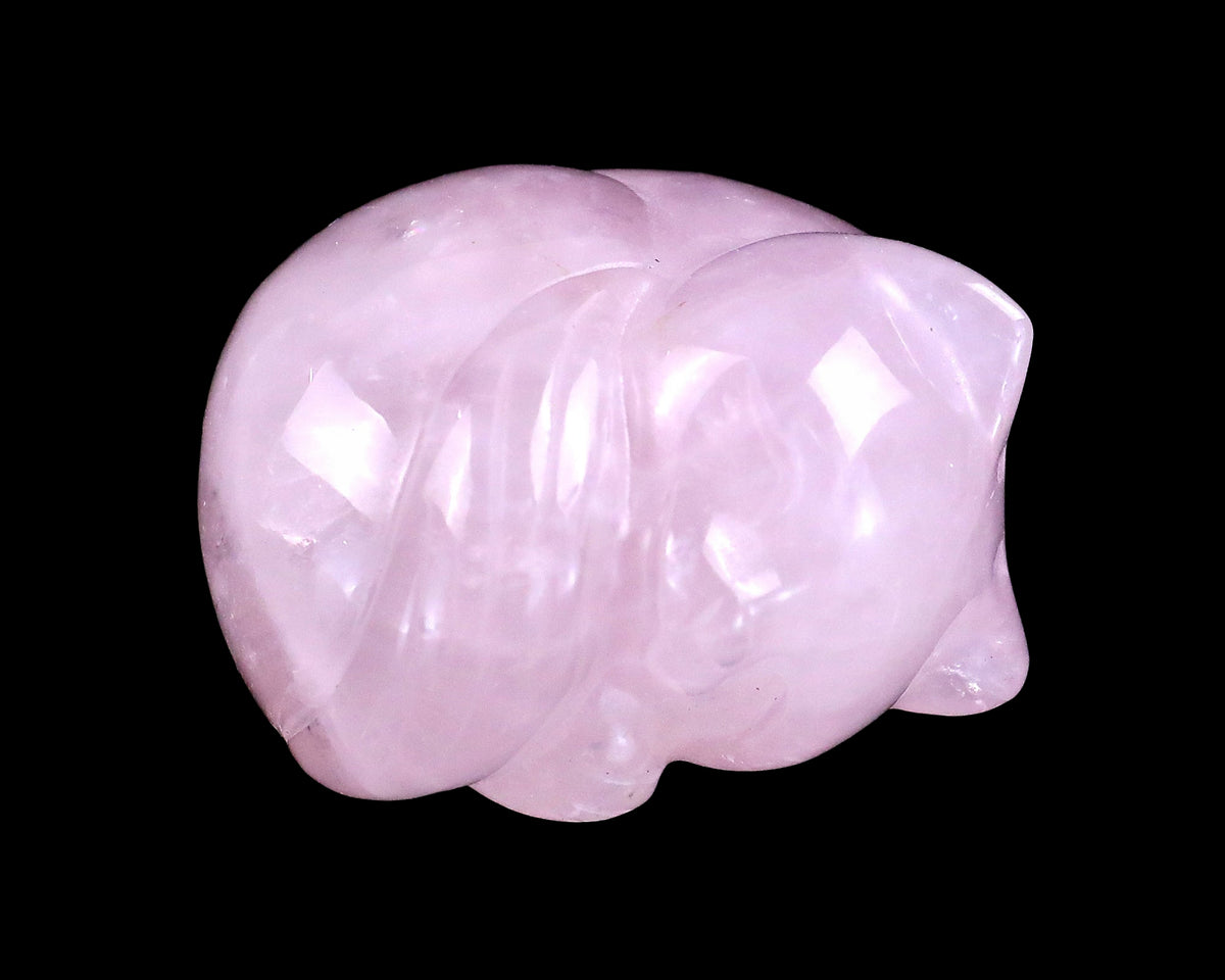 1.6" Rose Quartz Hand Carved Crystal Sleepy Cat