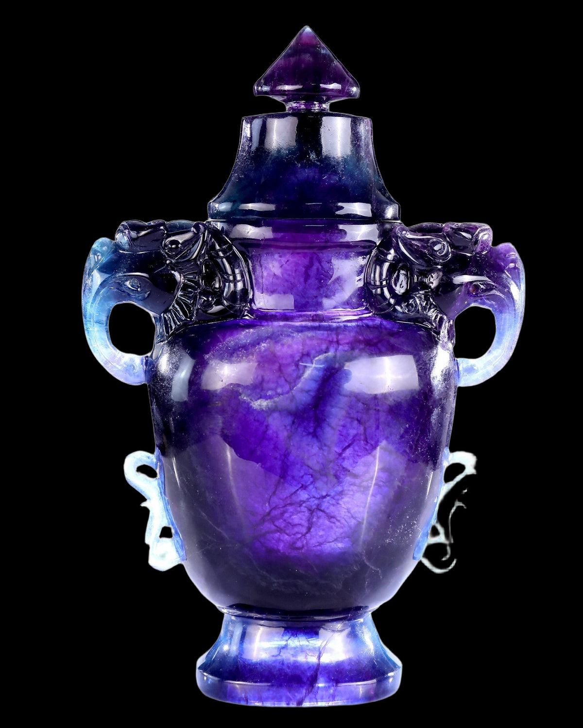 10.6" Natural Fluorite Hand Carved Crystal Vase with Lid