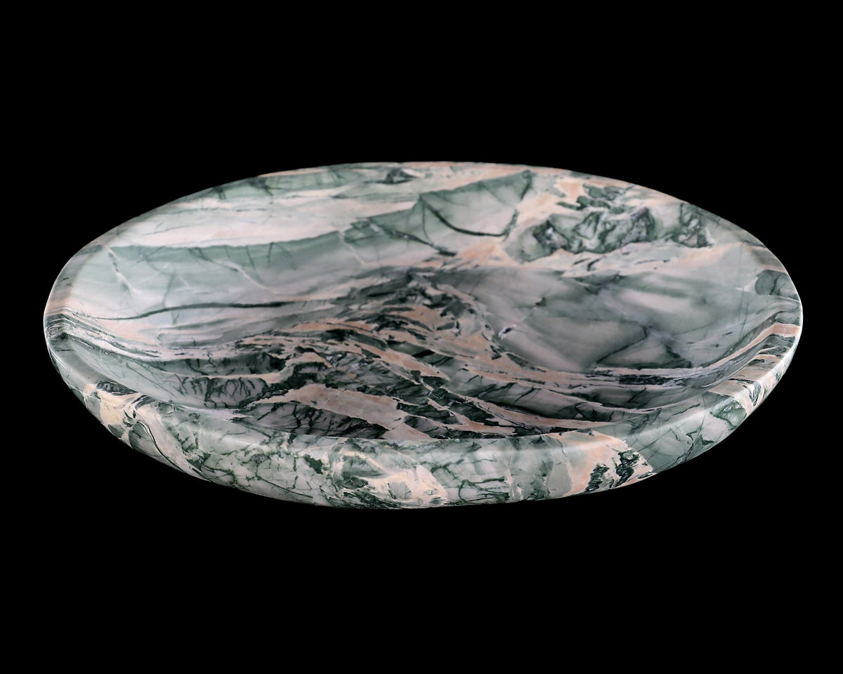 10.8" Nine Dragon Jade Hand Carved Crystal Food Tray, Fruit Tray
