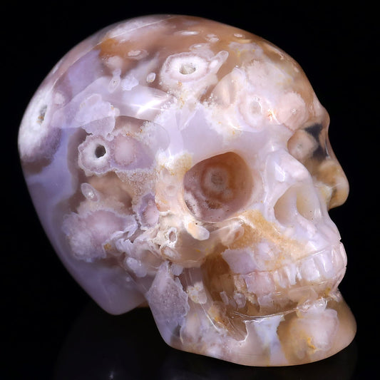 Kindred Vein 2.2" Sakura Agate Hand Carved Realistic Skull Sculpture (SKU: 2100020) - Photo 1