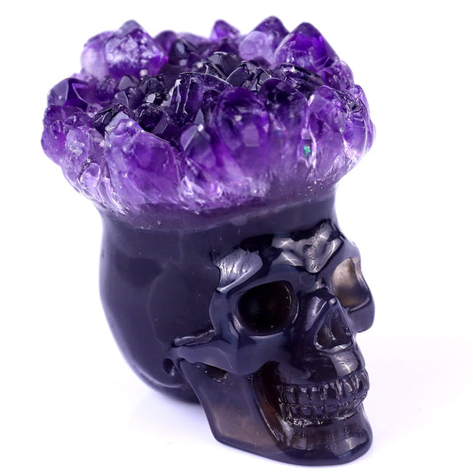 Kindred Vein 2.4" Amethyst Druse Agate Hand Carved Skull Sculpture (SKU: 2100025) - Photo 1