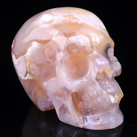 Kindred Vein 2.8" Sakura Agate Hand Carved Realistic Skull Sculpture (SKU: 2100013) - Photo 1