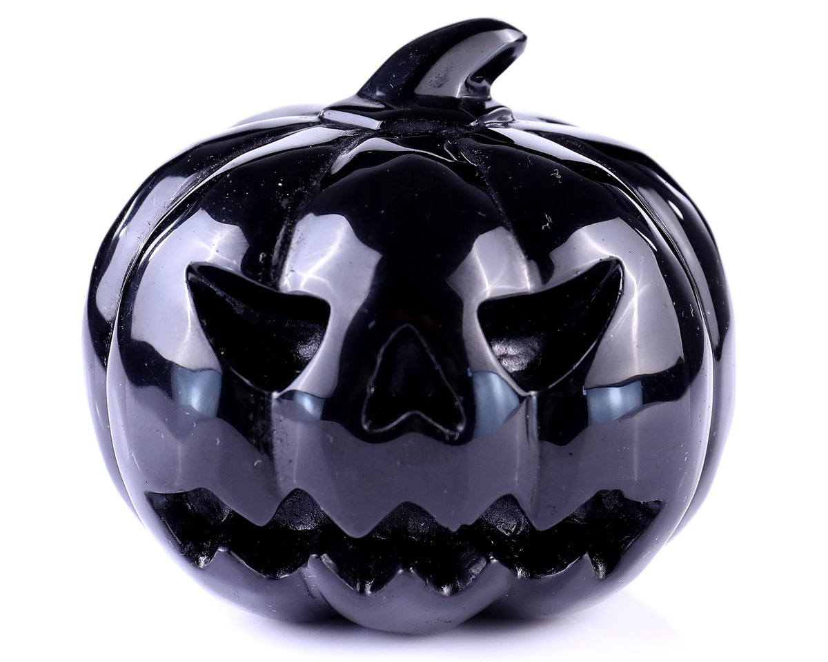 2.6" Black Obsidian Hand Carved Crystal Pumpkin