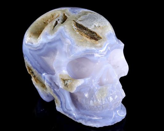 Kindred Vein 5.3" Blue Lace Agate Hand Carved Crystal Skull Sculpture (SKU: 4100423) - Photo 1