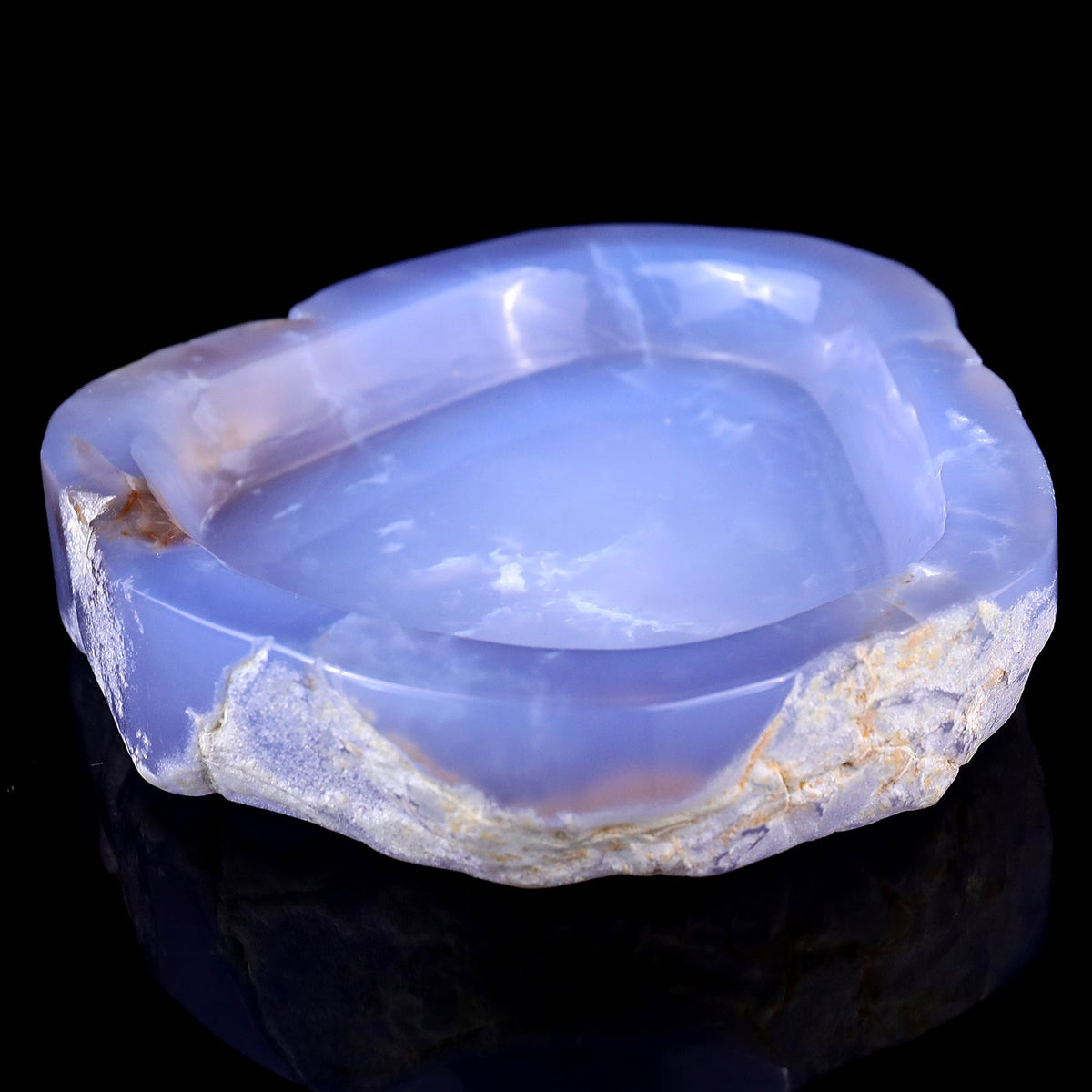 5.9" Blue Chalcedony Hand Carved Crystal Ashtray Fruit Tray