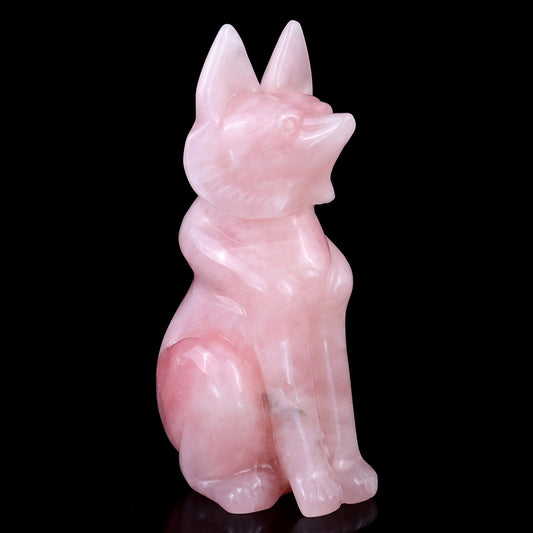Kindred Vein 5.9" Rose Quartz Hand Carved Crystal Fox Sculpture (SKU: 2100187) - Photo 1