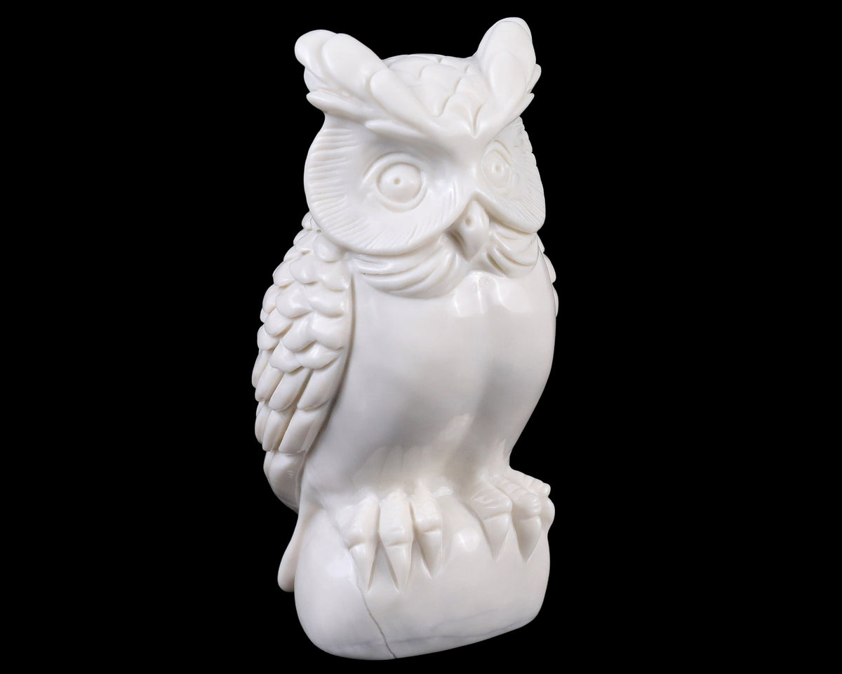 5.9" White Jade Hand Carved Crystal Owl