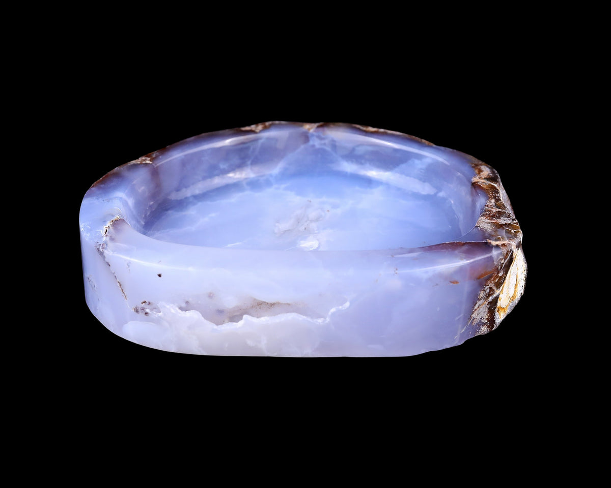 6.0" Blue Chalcedony Hand Carved Crystal Ashtray Fruit Tray