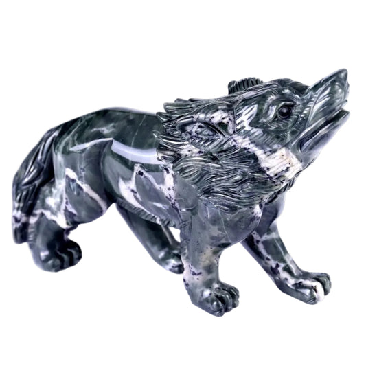 Kindred Vein 8.7" Nine Dragon Jade Hand Carved Crystal Wolf Sculpture (SKU: 4100193) - Photo 1