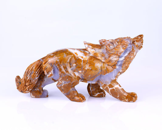 Kindred Vein 9.8" Chalcedony Hand Carved Crystal Wolf Sculpture (SKU: 4100052) - Photo 1
