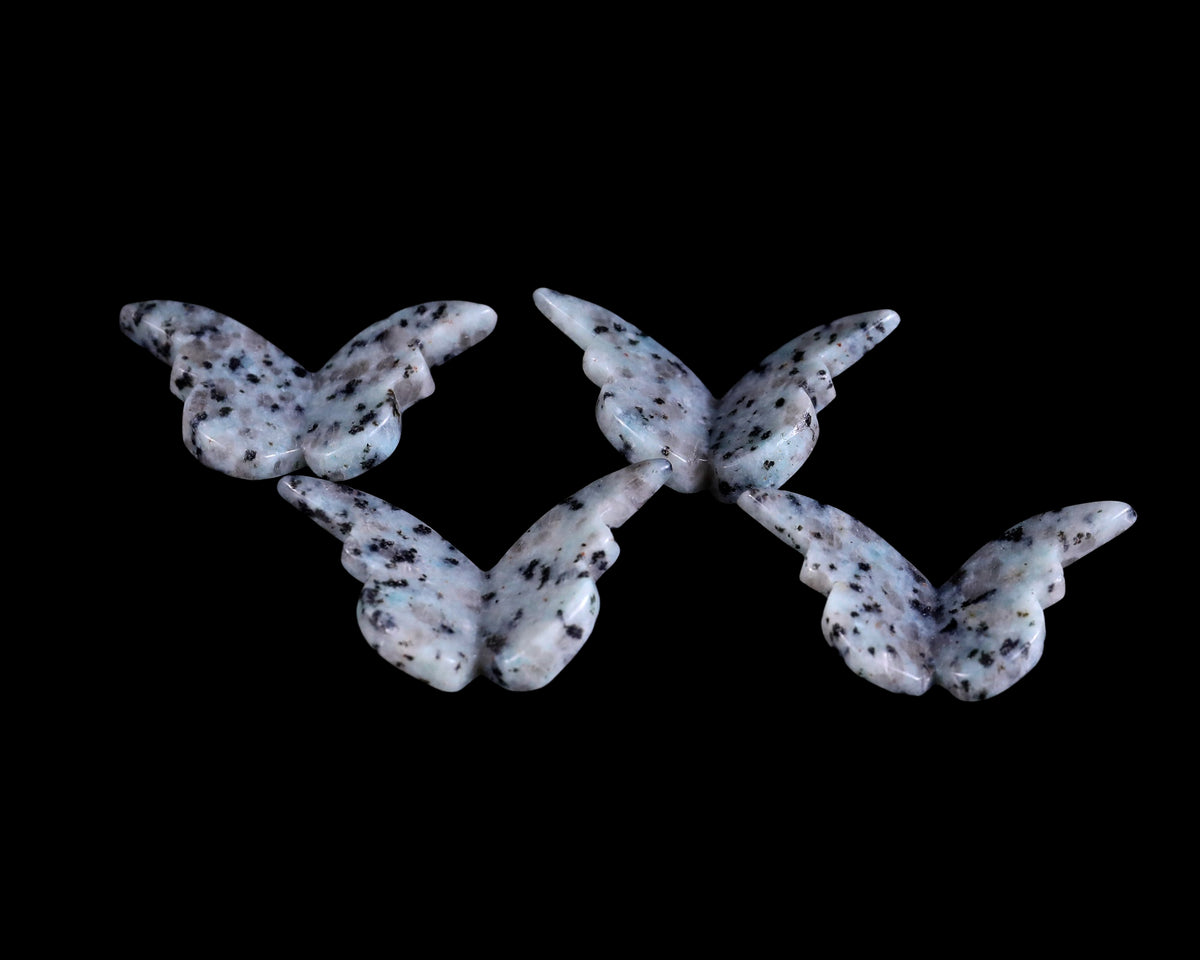 Natural Kiwi Stone Hand Carved Crystal Butterfly Set (4pcs)