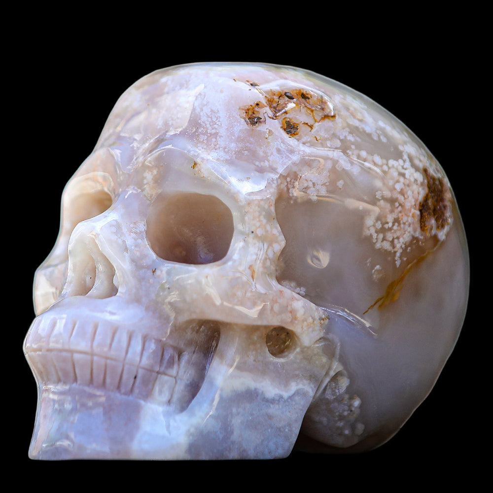 Kindredvein 5.7" Cherry Blossom Agate Human Skull Carving Sculpture (SKU: 2100001) - Photo 1