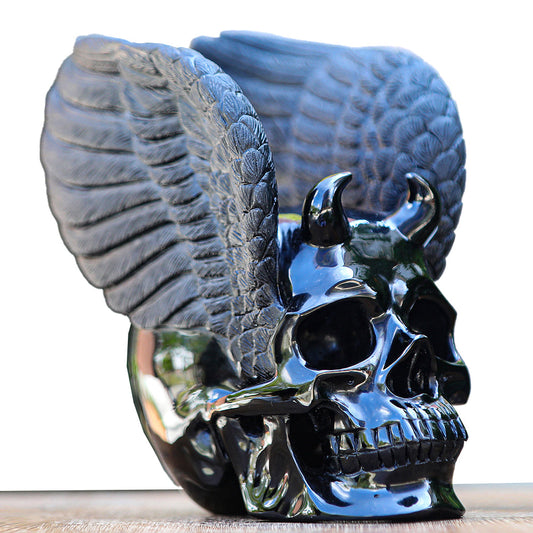 Kindred Vein 7.1" Obsidian Crystal Skull with Wings | Hand Carved Sculpture (SKU: 2100039) - Photo 1