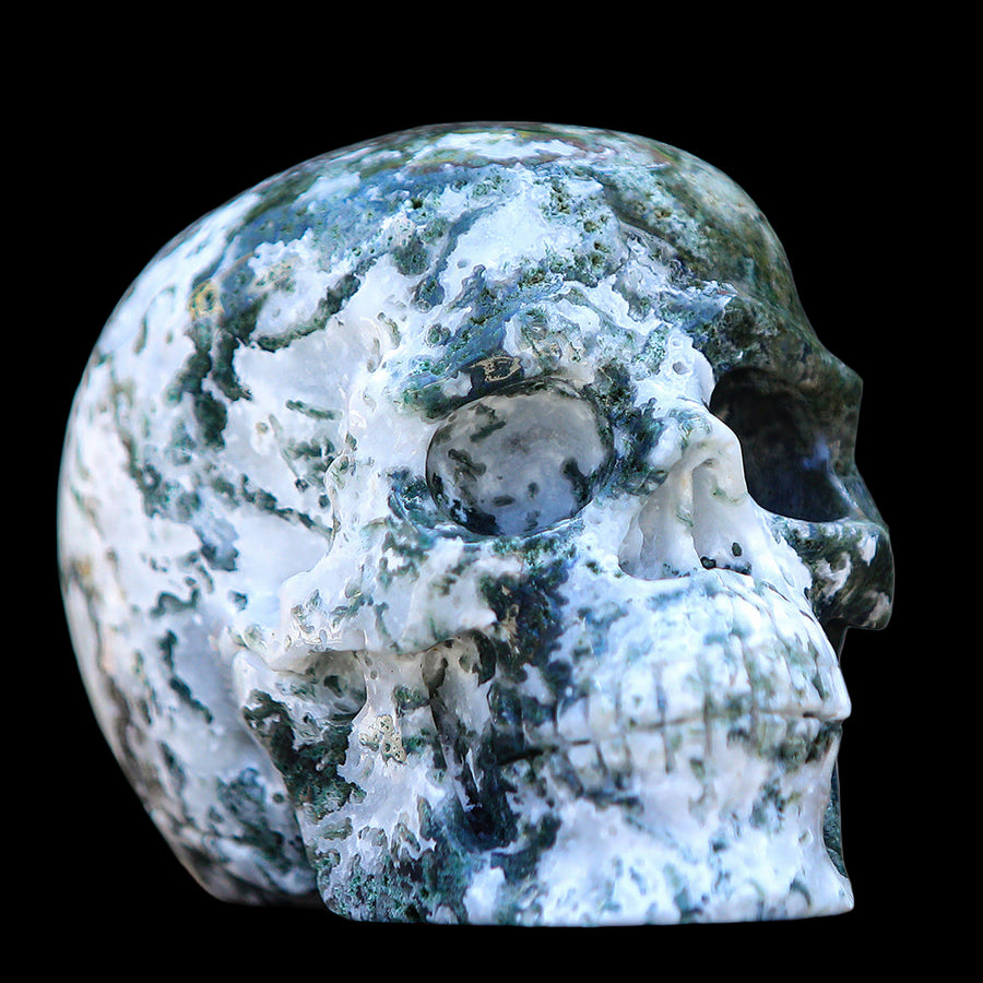 5.4" Moss Agate Human Skull Carving