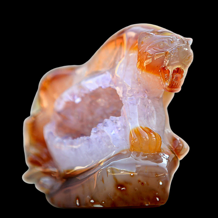5.6" Red Agate Geode Tiger Carving