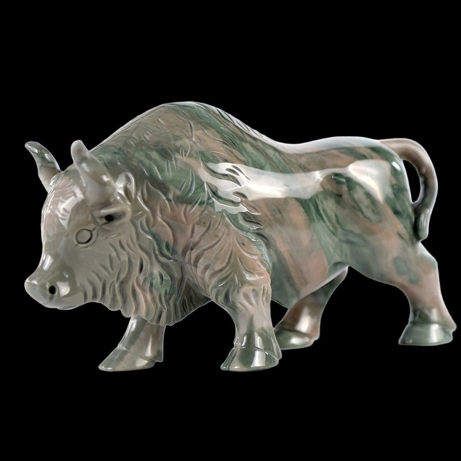 6.3" Nine Dragon Jade Bull Carving