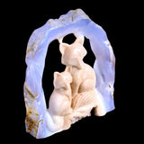 5.8" Blue Chalcedony Mother and Baby Fox Carving