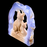 5.8" Blue Chalcedony Mother and Baby Fox Carving