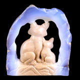 5.8" Blue Chalcedony Mother and Baby Fox Carving
