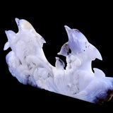 11.0" Blue Chalcedony Geode Dolphins Carving