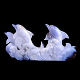 11.0" Blue Chalcedony Geode Dolphins Carving
