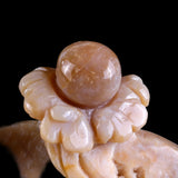 10.6" Yellow Chalcedony Double Fish Playing with Ball Carving