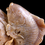 10.6" Yellow Chalcedony Double Fish Playing with Ball Carving