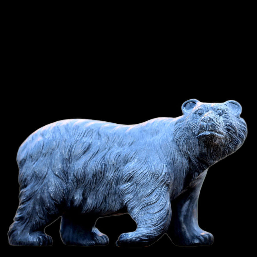 8.7" Textured Black Obsidian Polar Bear Carving