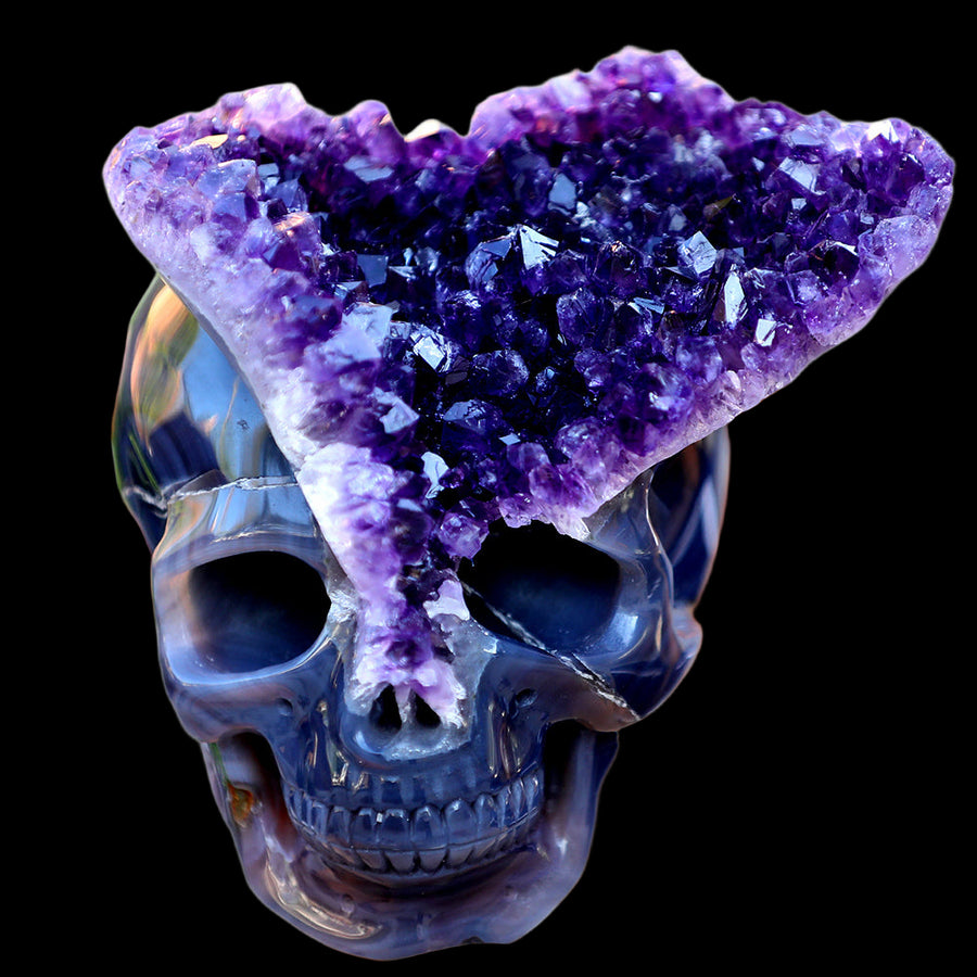4.8" Amethyst Cluster Human Skull Carving