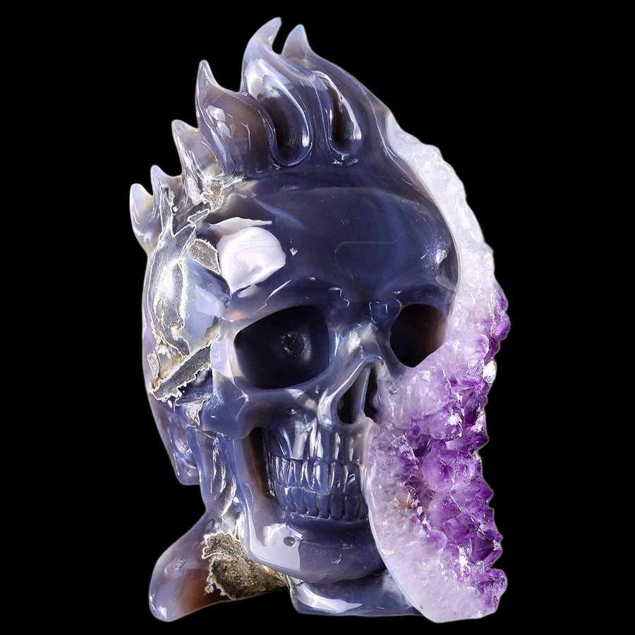 4.3" Amethyst Cluster Flame Skull Carving