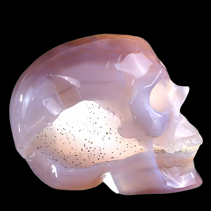 3.7" Geode Agate Human Skull Carving