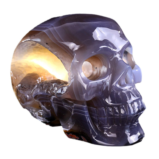 Kindred Vein 3.9" Geode Agate Human Skull Carving Sculpture (SKU: 3100329) - Photo 1