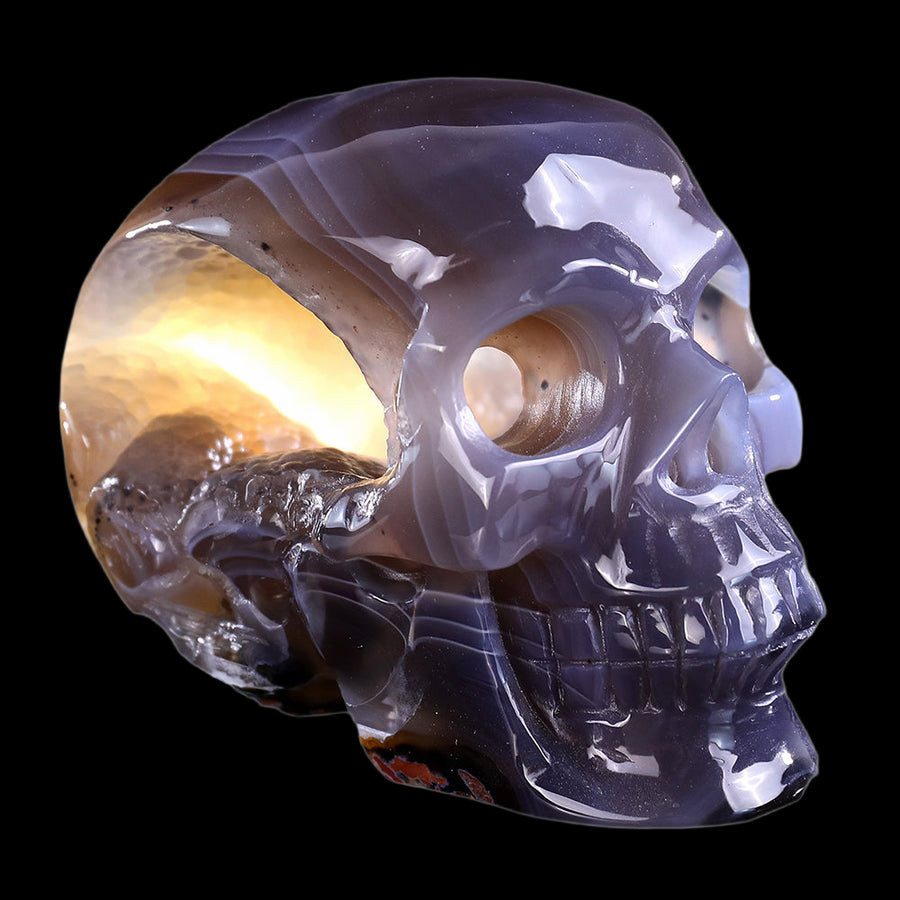 3.9" Geode Agate Human Skull Carving