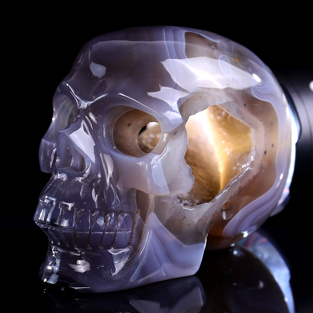 Kindred Vein 3.9" Geode Agate Human Skull Carving Sculpture (SKU: 3100329) - Photo 2