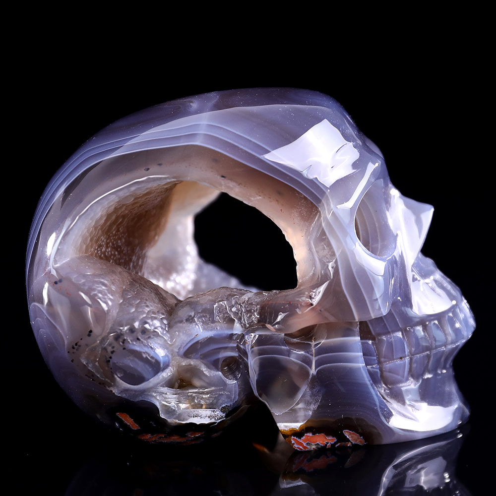 Kindred Vein 3.9" Geode Agate Human Skull Carving Sculpture (SKU: 3100329) - Photo 3