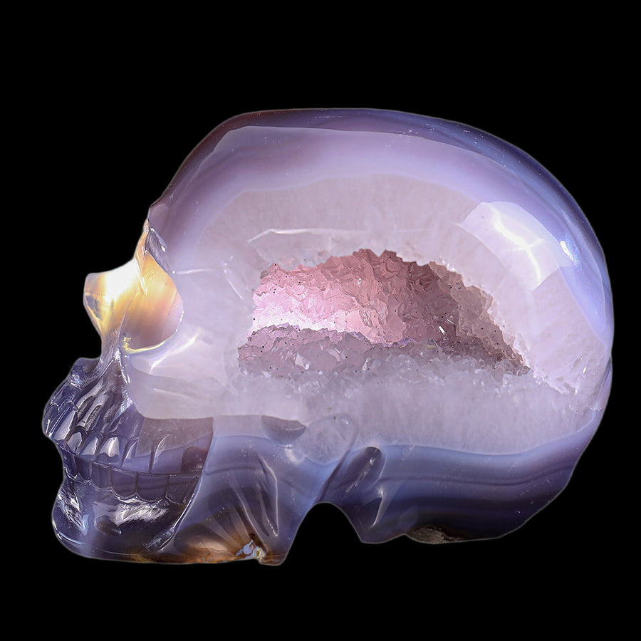 6.7" Geode Agate Human Skull Carving