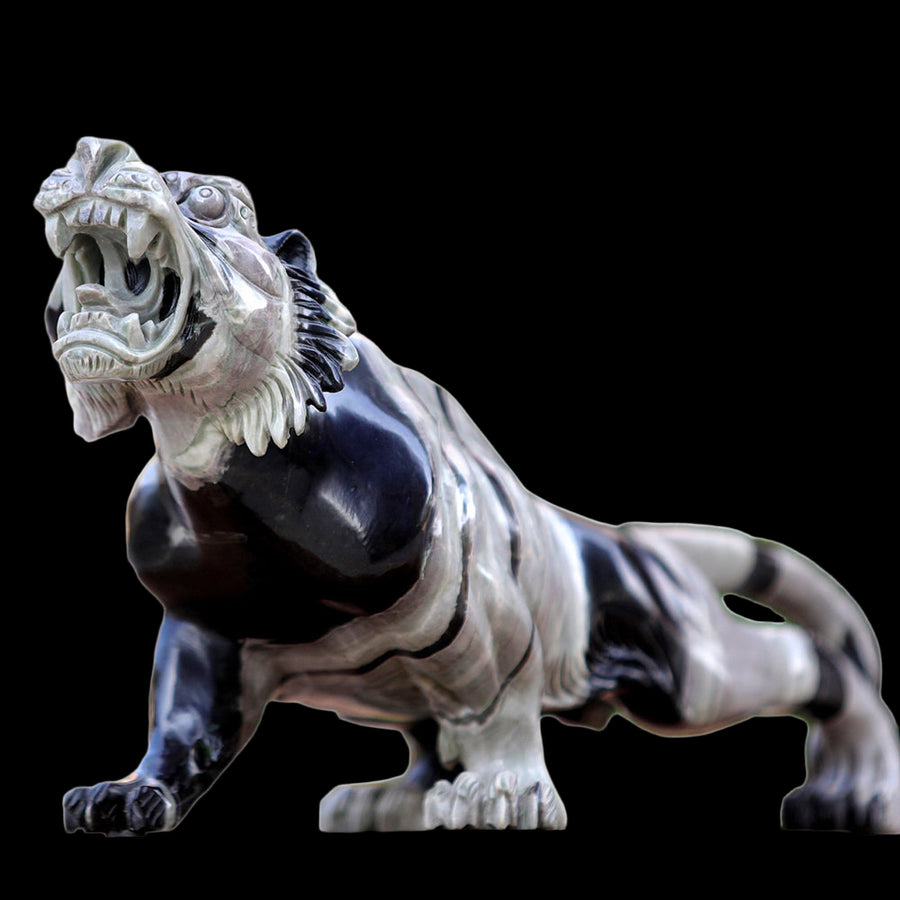 11.8" Nine Dragon Jade Tiger Carving