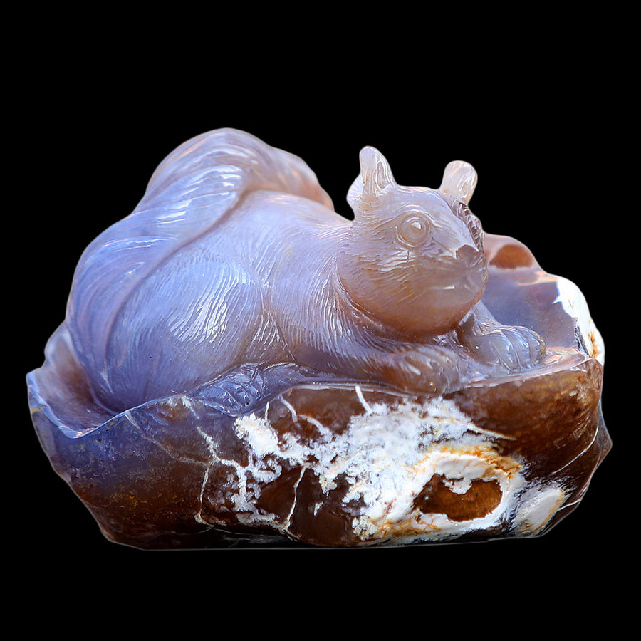 4.7" Yellow Chalcedony Squirrel in Cave Carving