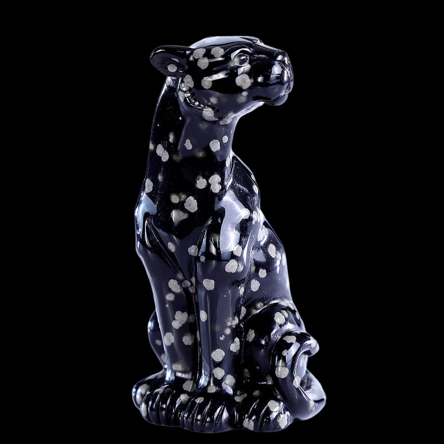 3.0" Snowflake Obsidian Leopard Carving