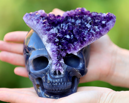5.0" Amethyst Druse Agate Hand Carved Skull