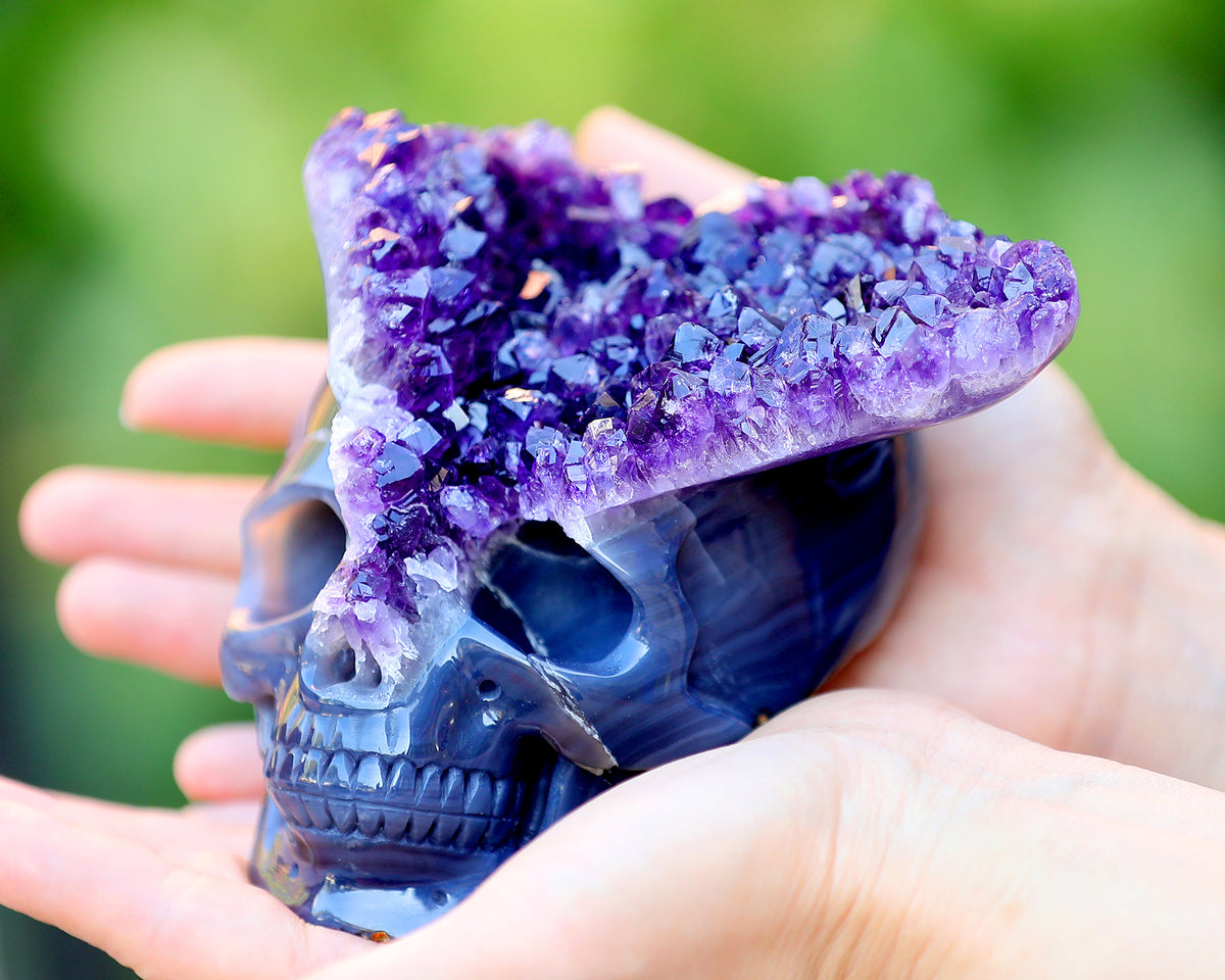5.0" Amethyst Druse Agate Hand Carved Skull