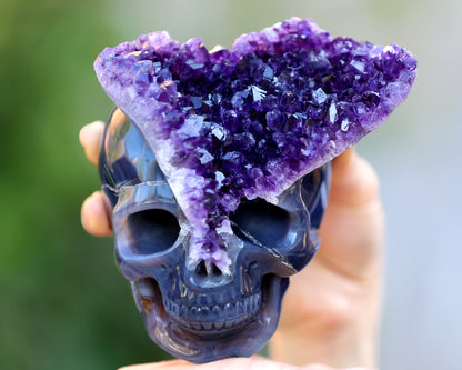 5.0" Amethyst Druse Agate Hand Carved Skull