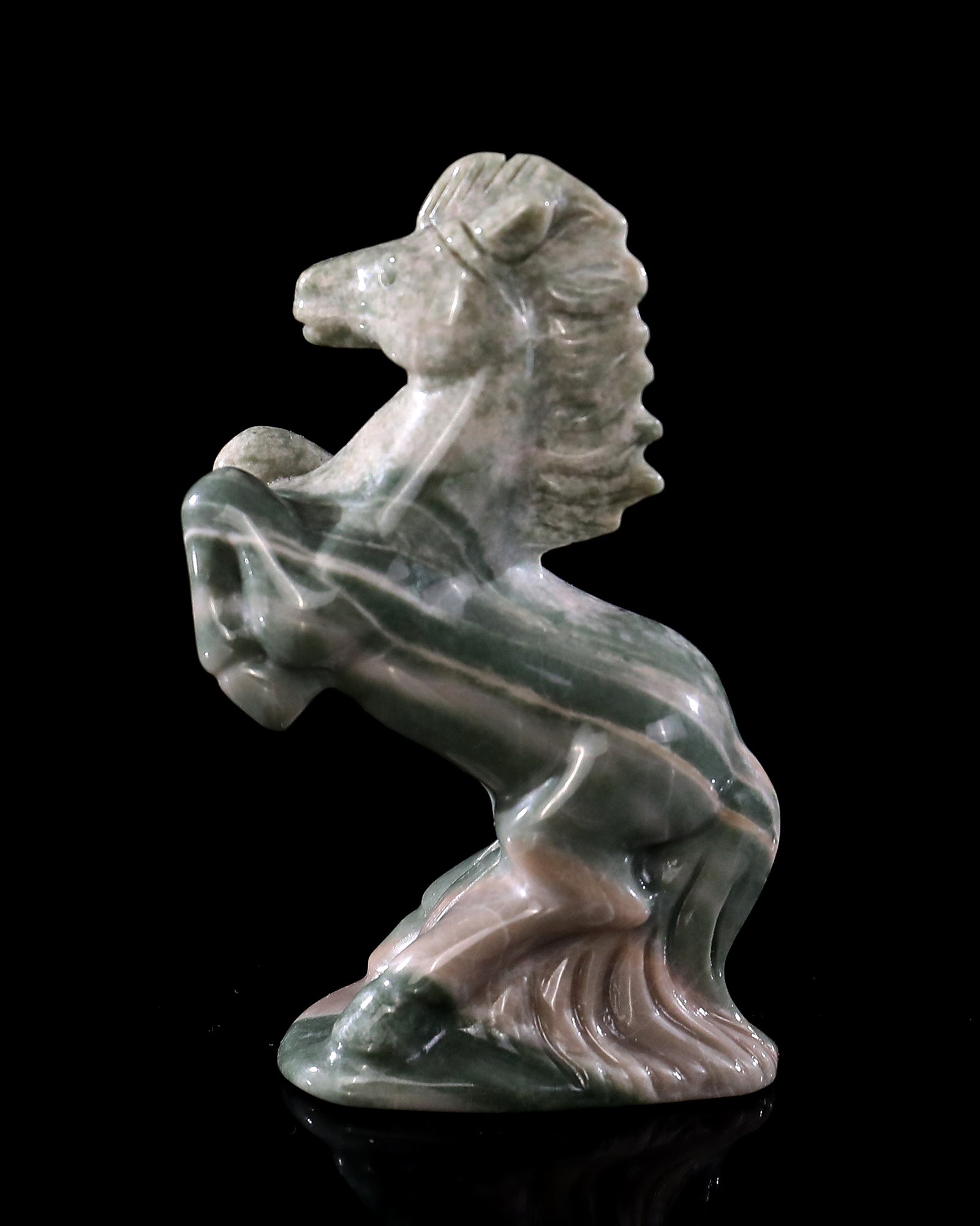 Kindred Vein 3.0" Nine Dragon Jade Hand Carved Crystal Horse Sculpture (SKU: 4100167) - Photo 3