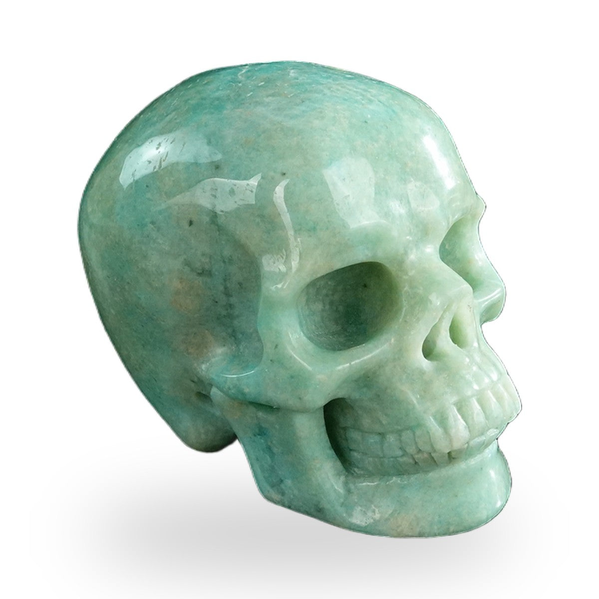 Kindred Vein 3" Amazonite Hand Carved Crystal Realistic Skull Sculpture (SKU: SKH30AA01) - Photo 3