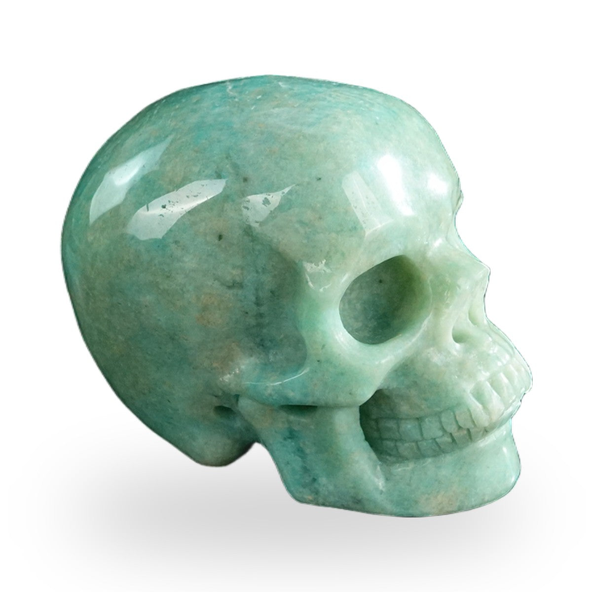 Kindred Vein 3" Amazonite Hand Carved Crystal Realistic Skull Sculpture (SKU: SKH30AA01) - Photo 4